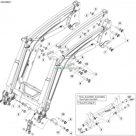 Zestaw sworzni i tulei ładowacza Quicke seria Q3S-Q5L 60039647