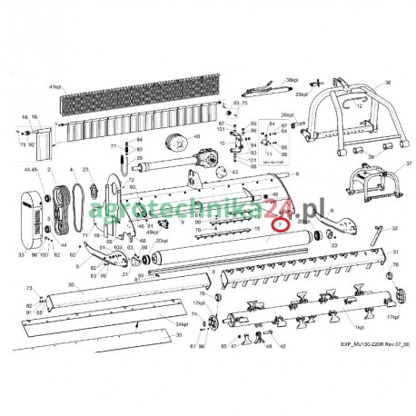 Wał wsporczy kosiarki Tehnos MU170 T02667