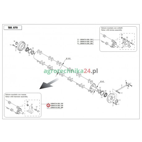 Wirnik z bijakami mulczera Giraffa XXL Maschio Gaspardo M3442342001R