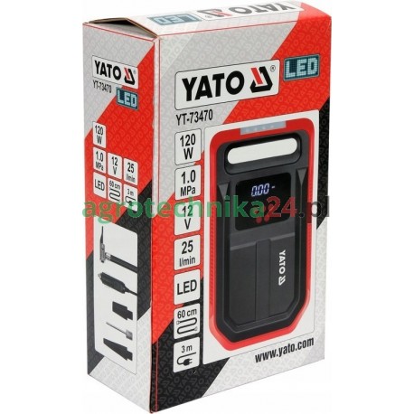 Kompresor Samochodowy z Wyświetlaczem LCD 12V 25l/min 10 bar YATO